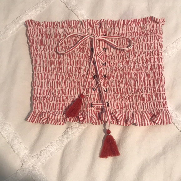 SMOCKED CROP TOP WITH TASSELS - Picture 2 of 5